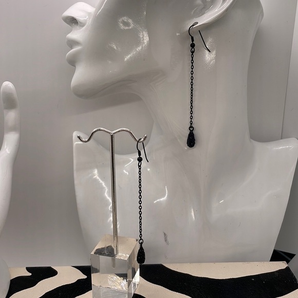 Black Rhinestone Drop Chain Earrings - Picture 1 of 7